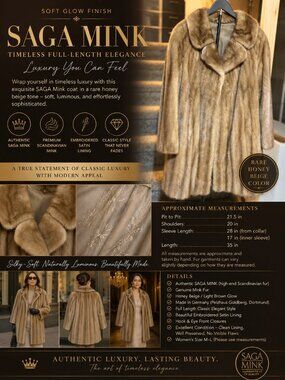 Authentic SAGA MINK Honey Beige Full-Length Coat • Scandinavian Luxury • Germany